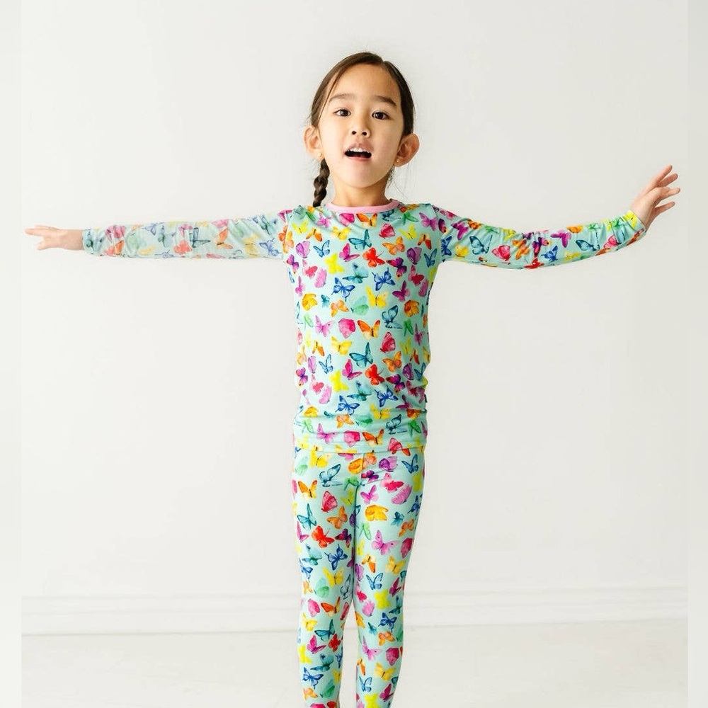 Macaron + Me Rainbow Butterflies Long Sleeve Bamboo Pajama Set 2T 3T 4T 5T